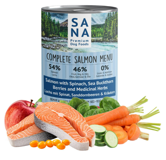 Nass-Menü Lachs mit Spinat, Sanddornbeeren & Kräutern 400g