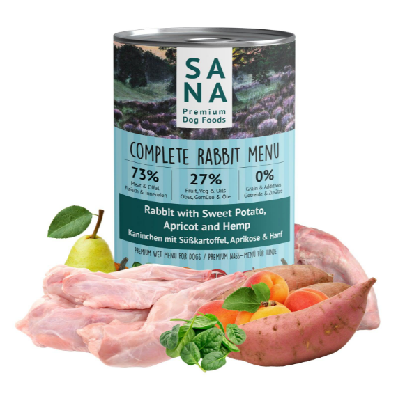 Nass-Menü Kaninchen mit Süßkartoffel, Aprikose & Hanf 400g