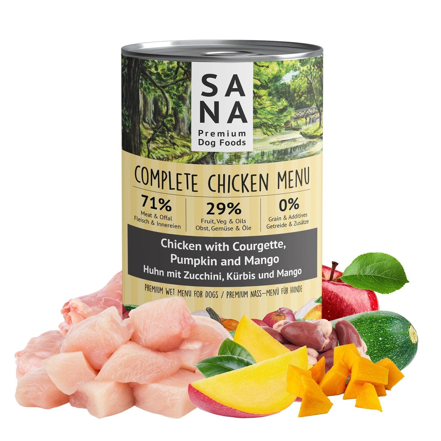 Nass-Menü Huhn mit Zucchini, Kürbis und Mango 400g