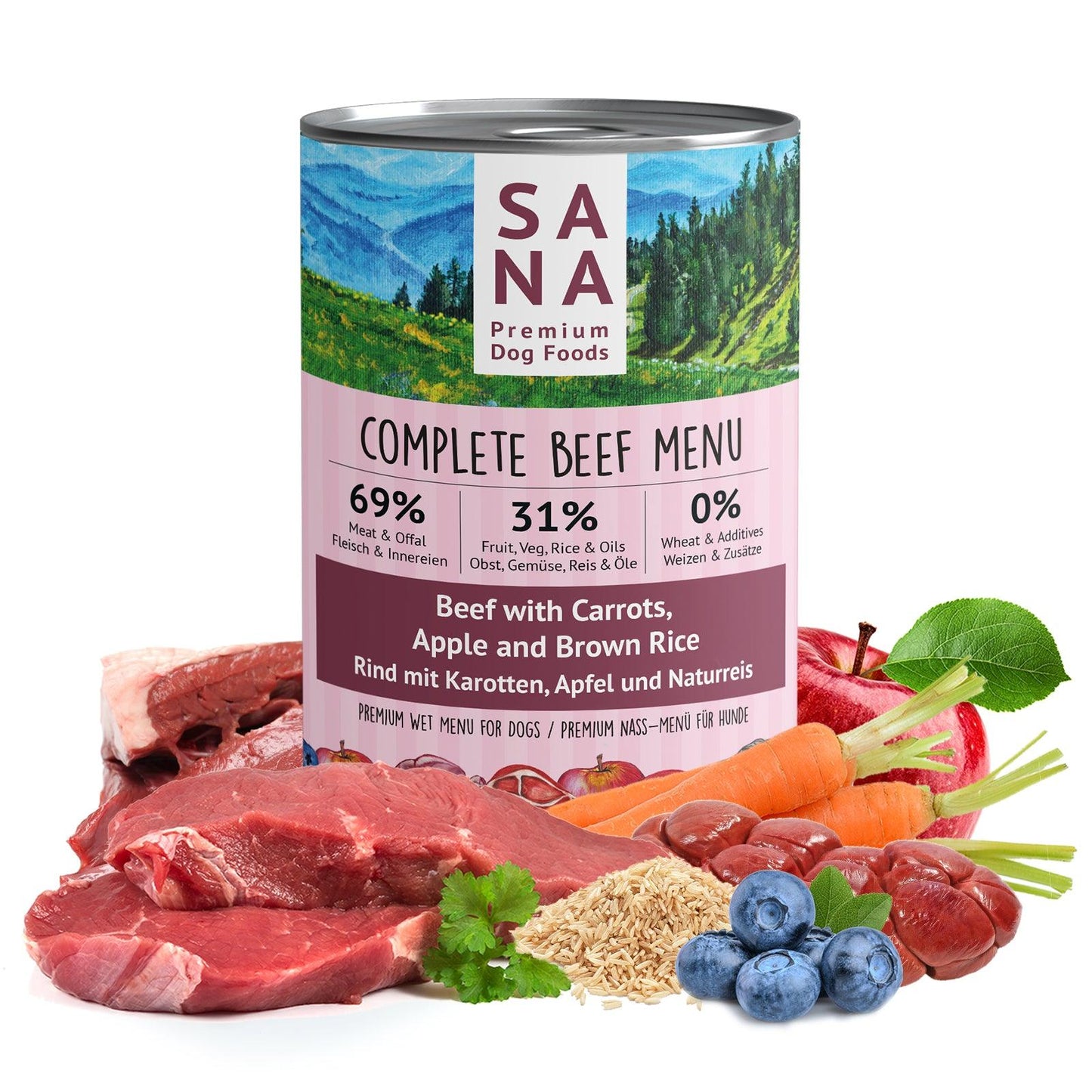 Nass-Menü Rind mit Karotten, Apfel und Naturreis 400g