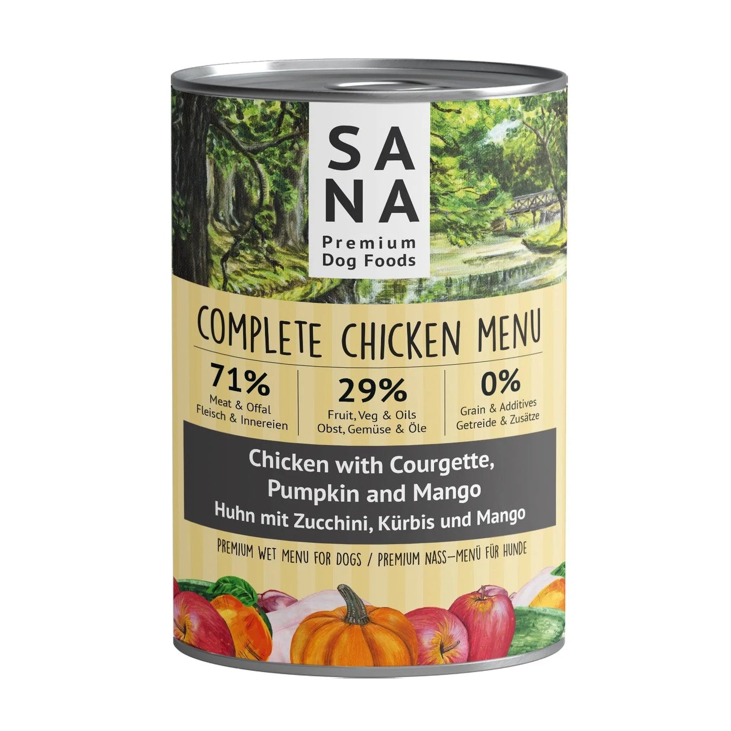 Nass-Menü Huhn mit Zucchini, Kürbis und Mango 400g