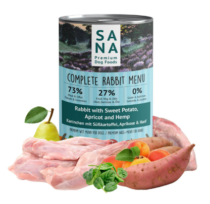 Nass-Menü Kaninchen mit Süßkartoffel, Aprikose & Hanf 400g