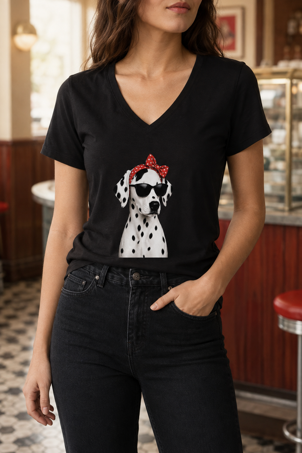 Fienchen Stay Rockabilly - Damen Regent V T-Shirt deep black