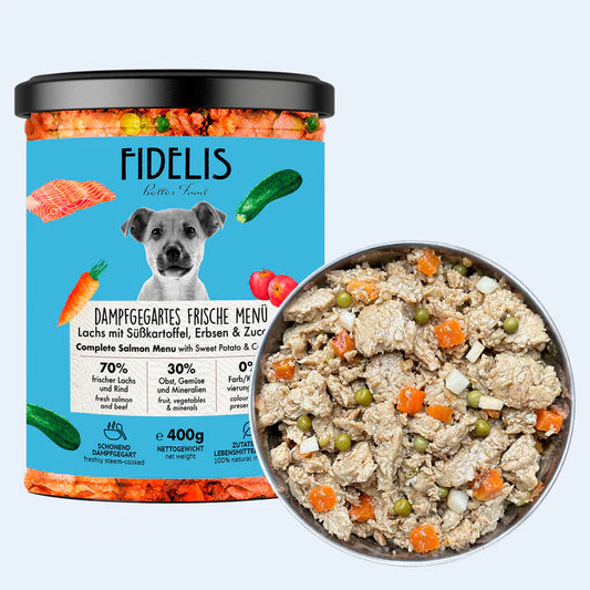 Gekochtes Frische-Menü Lachs mit Süßkartoffel 400g