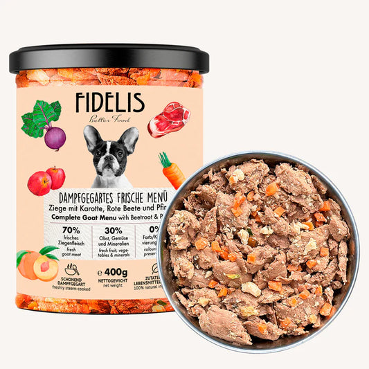 Gekochtes Frische-Menü Ziege mit Karotte 400g
